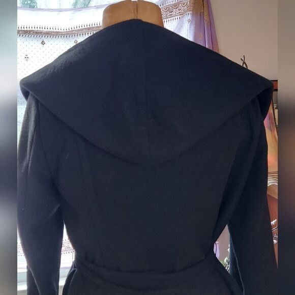 ALFANI Wool Blend Wrap Coat Hooded Black  Size S/M Like New - Picture 8 of 12